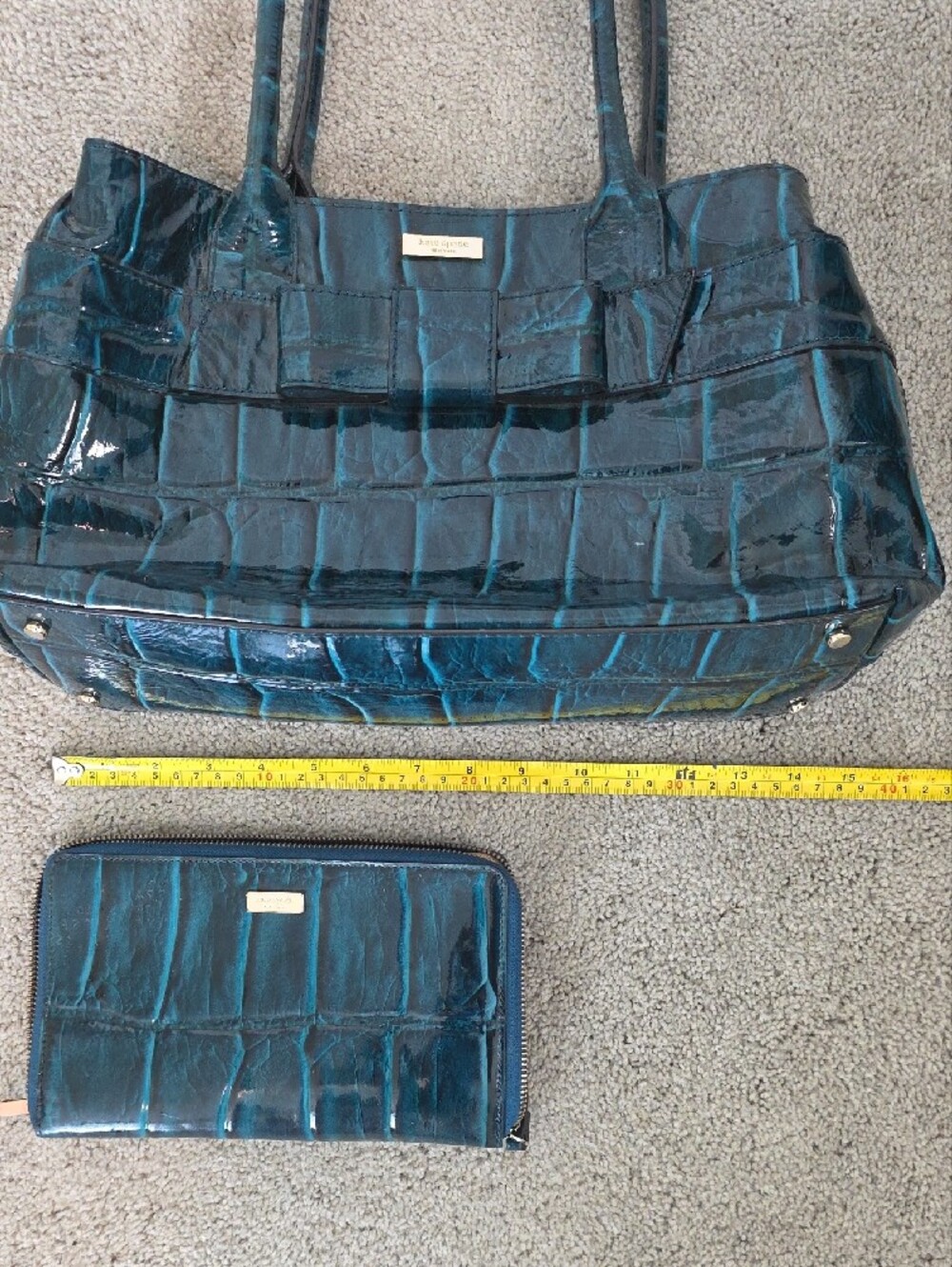 kate spade Teal Croc-Embossed Patent Tote With Large Wallet - Picture 11 of 11